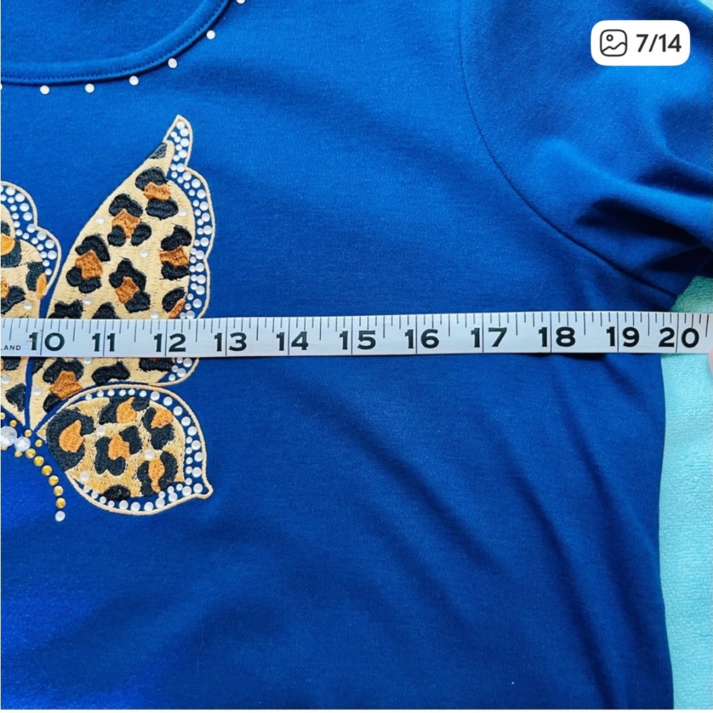 NWT QUACKER FACTORY Womens S Leopard Butterfly Embellished Embroidery 3/4 Sleeve - Picture 7 of 12